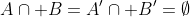 A\cap B=A'\cap B'=\emptyset