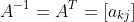 A^{-1}=A^T=[a_{kj}]