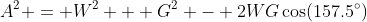 A^2 = W^2 + G^2 - 2WG\cos(157.5^\circ)