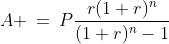 \text{Solve for }n\!:\;\;A \:=\:P\frac{r(1+r)^n}{(1+r)^n-1}