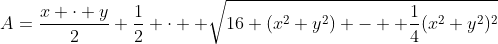 A=\frac{x \cdot y}{2}+\frac{1}{2} \cdot  \sqrt{16 (x^2+y^2) -  \frac{1}{4}(x^2+y^2)^2}
