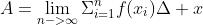 A=\lim_{n->\infty}\Sigma_{i=1}^nf(x_i)\Delta x