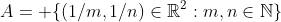 A= \{(1/m,1/n)\in\mathbb{R}^2:m,n\in\mathbb{N}\}
