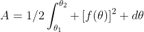 A=1/2\int_{\theta_1}^{\theta_2} \left[f(\theta)\right]^2 d\theta