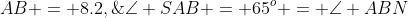 AB = 8.2,\;\angle SAB = 65^o = \angle ABN