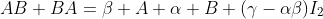 AB+BA=\beta A+\alpha B+(\gamma-\alpha\beta)I_2