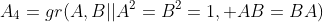 A_4=gr({A,B}||A^2=B^2=1, AB=BA)