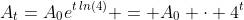 A_t=A_0e^{t\,ln(4)} = A_0 \cdot 4^t