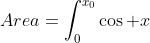 Area=\int_{0}^{x_0}\cos x~ dx-\int_{0}^{x_0}\frac{3x}{2\pi}~ dx