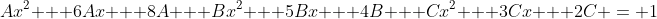 Ax^2 + 6Ax + 8A + Bx^2 + 5Bx + 4B + Cx^2 + 3Cx + 2C = 1