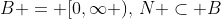 N = \left\{ {0,1,2,3 \cdots } \right\},\;B = [0,\infty ),\,N \subset B~\& ~ \left| N \right| < \left| B \right|.