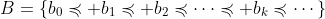 B=\{b_0\preccurlyeq b_1\preccurlyeq b_2\preccurlyeq\cdots\preccurlyeq b_k\preccurlyeq\cdots\}