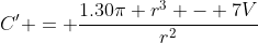 C' = \frac{1.30\pi r^3 - 7V}{r^2}