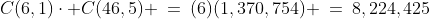 C(6,1)\cdot C(46,5) \:=\:(6)(1,370,754) \:=\:8,224,425