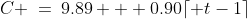 C \:=\:9.89 + 0.90\lceil t-1\rceil