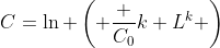 C=\ln \left( \frac {C_0}{k} L^k \right)