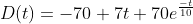 D(t)=-70+7t+70e^\frac{-t}{10}