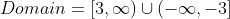 Domain=[3,\infty)\cup(-\infty,-3]