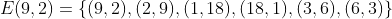 E(9,2)=\{(9,2),(2,9),(1,18),(18,1),(3,6),(6,3)\}