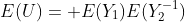 E(U)= E(Y_1)E(Y_2^{-1})