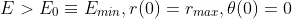 E>E_{0}\equiv{E_{min}},r(0)=r_{max},\theta(0)=0