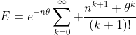 E=e^{-n\theta}\sum_{k=0}^\infty \frac{n^{k+1} \theta^k}{(k+1)!}