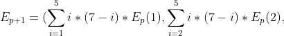 E_{p+1}=(\sum_{i=1}^{5}i*(7-i)*E_{p}(1),\sum_{i=2}^{5}i*(7-i)*E_{p}(2),