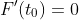 F'(t_0)=0