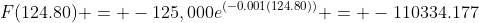 F(124.80) = -125,000e^{(-0.001(124.80))} = -110334.177
