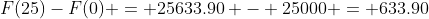 F(25)-F(0) = 25633.90 - 25000 = 633.90