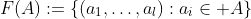F(A):=\{(a_1,\dots,a_l):a_i\in A\}