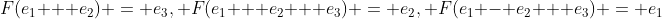 F(e_1 + e_2) = e_3, F(e_1 + e_2 + e_3) = e_2, F(e_1 - e_2 + e_3) = e_1