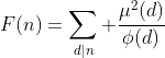 F(n)=\sum_{d|n} \frac{\mu^2(d)}{\phi(d)}