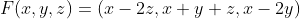 F(x,y,z)=(x-2z,x+y+z,x-2y)