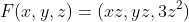 F(x,y,z)=(xz,yz,3z^2)
