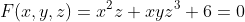 F(x,y,z)=x^2z+xyz^3+6=0