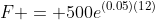 F = 500e^{(0.05)(12)}