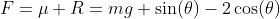 F=\mu R=mg \sin(\theta)-2\cos(\theta)