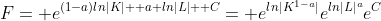 F= e^{(1-a)ln|K|+ a ln|L|+ C}= e^{ln|K^{1-a}|}e^{ln|L|^a}e^C