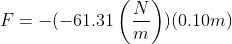 F=-(-61.31\left(\frac{N}{m}\right))(0.10m)