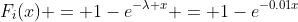 F_i(x) = 1-e^{-\lambda x} = 1-e^{-0.01x}