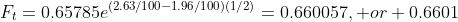 F_t=0.65785e^{(2.63/100-1.96/100)(1/2)}=0.660057, or 0.6601