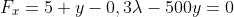 F_x=5+y-0,3\lambda-500y=0