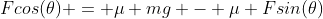 Fcos(\theta) = \mu mg - \mu Fsin(\theta)