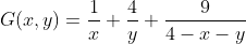 G(x,y)=\frac1x+\frac4y+\frac9{4-x-y}