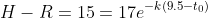 H-R=15=17e^{-k(9.5-t_0)}