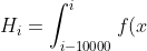 H_i=\int_{i-10000}^{i}f(x)\: dx