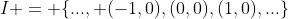I = \{..., (-1,0),(0,0),(1,0),...\}