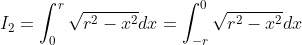 I_2=\int_0^{r}\sqrt{r^2-x^2}dx=\int_{-r}^{0}\sqrt{r^2-x^2}dx