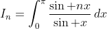 I_n=\int_0^\pi\frac{\sin nx}{\sin x}\,dx